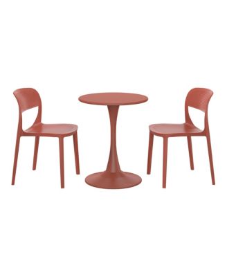 3-Piece Round Metal Bistro Dining Table Set And Stackable Resin Patio Dining Side Chairs