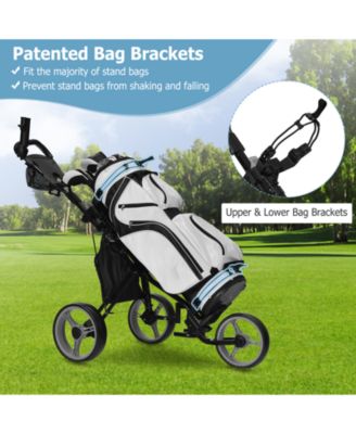 3 Wheels Folding Golf Push Cart with Seat Scoreboard and Adjustable Handle-Gray