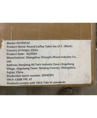 27.56 Inch Round Nesting Coffee Table Set of 2 with Marble Tabletop and Metal Base