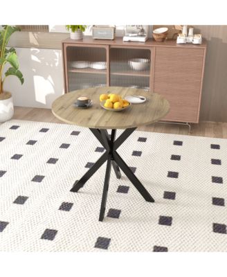 CASAINC 31.5 Inch Round Dining Table with Black Metal Legs