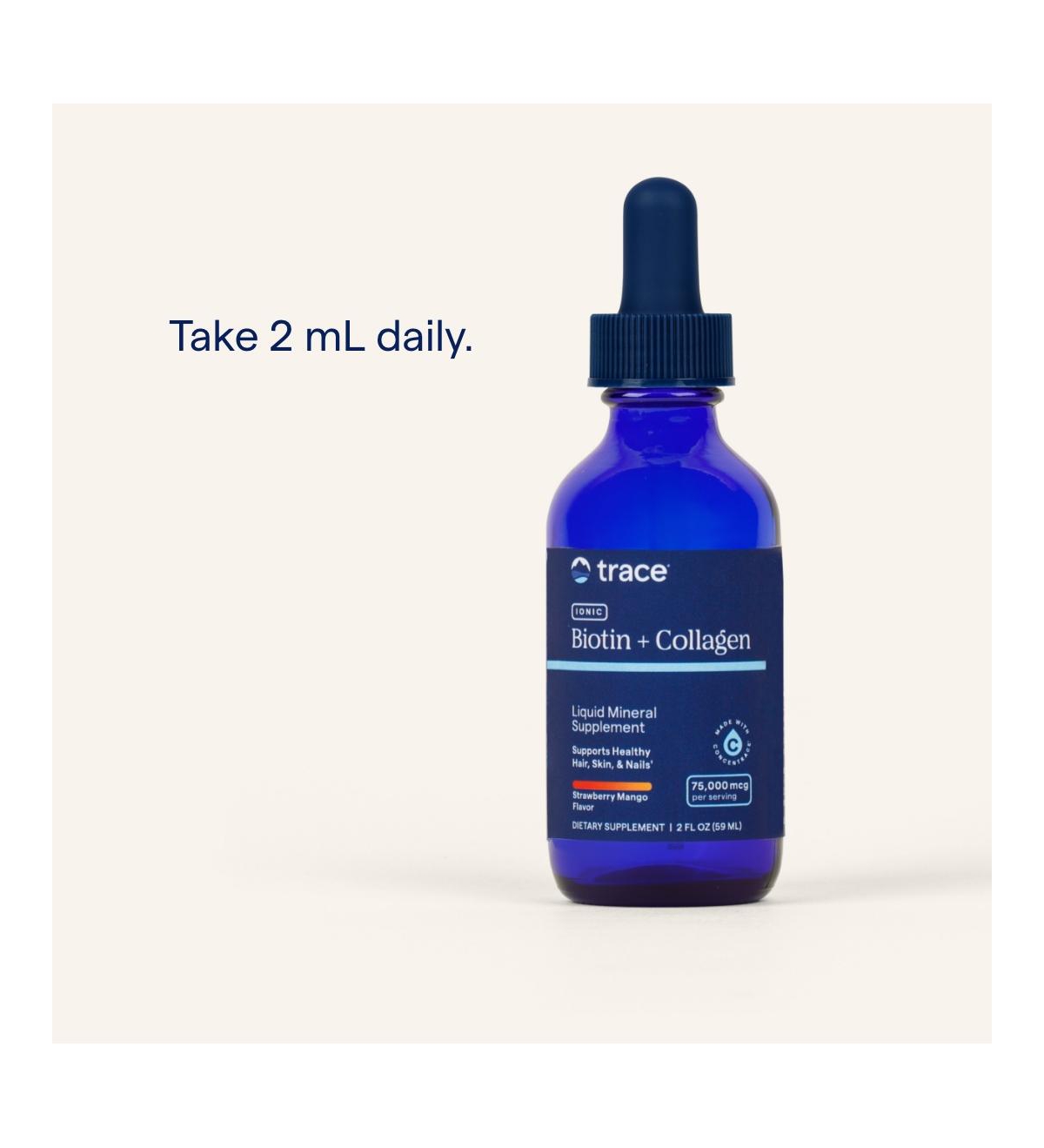 Trace Minerals Liquid Ionic Biotin + Collagen (75,000mcg) | Bioavailable with Full Spectrum Ionic Supports Hair, Skin & Nails | Natural Strawberry Man