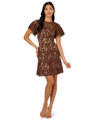 Adrianna Papell - Women's Crewneck Lace Flounce Short Dress