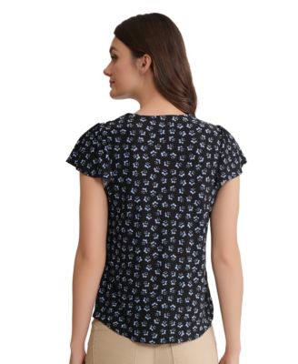 Petite Flutter Sleeve Tube Trim V-Neck Top