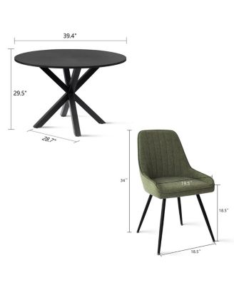 5-Piece Round Dining Table Set for 4, Black MDF Top with Upholstered Fabric Chairs, Kitchen Table Set for Small Spaces