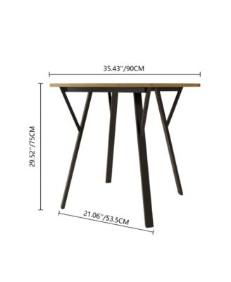 CASAINC 35.43 Inch Round Dining Table with Black Metal Legs in Brown(only table)