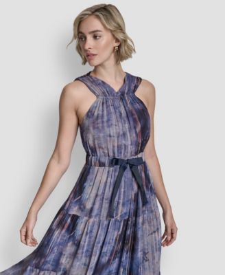 Women's V-Neck Sleeveless Tie Waist Dress