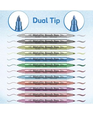 12 Colors Metallic Markers, Dual Tip Glitter Pens, Acrylic Paint Markers for DIY Crafts, Scrapbooking, Glass, Wood and Cards