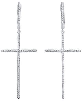 Macy's - White Diamond (3/8 ct. t.w.) and Sapphire (0.01 ct. t.w.) Earrings in 10K White Gold