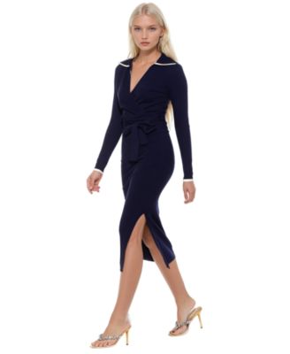 Women's Tatiana Fully Knit Collar Surplice Midi Dress