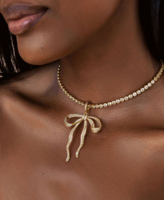 Pave Bow Tennis Necklace