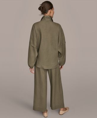 Women's Long Blouson Sleeve Button Adjustable Tie Shirt