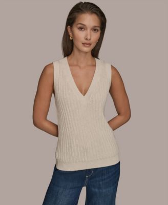 Donna Karan Weekend - Women's Sleeveless V-Neck Loop Stitch Sweater Vest