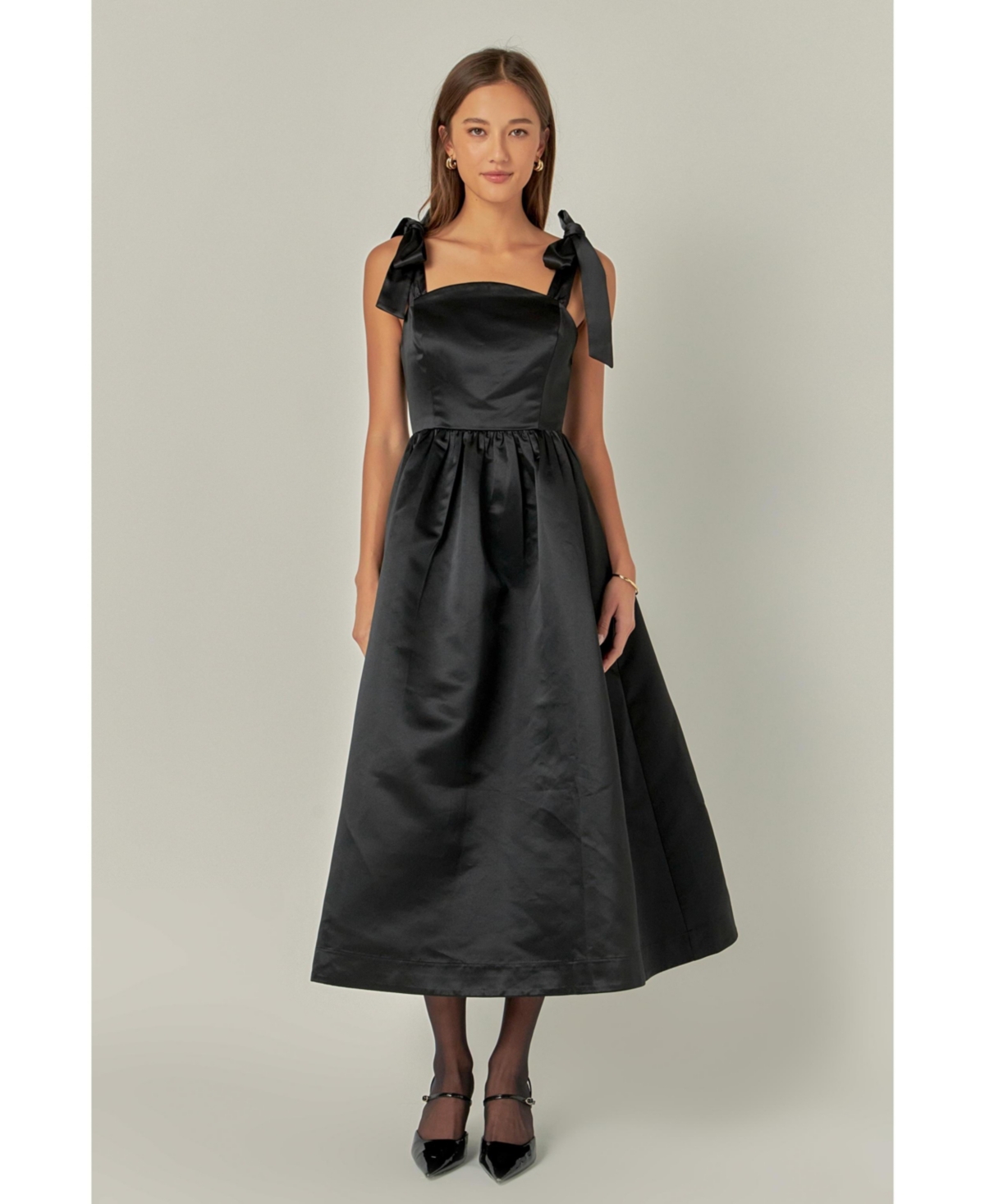 English Factory Women's Bow Pointed Blk Midi Dress