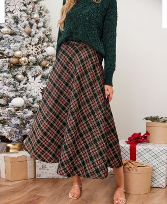 Women's Retro Cheer Plaid Midi Skirt