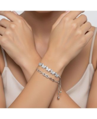 Set of 2 CZ Butterfly and Love Knot Bolo Bracelet Sterling Silver