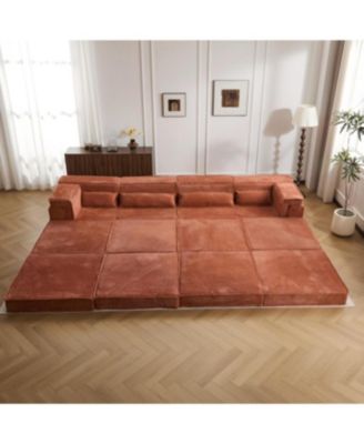 Streamdale Compression Sofa, Convertible Floor Sofa Bed, Modular Sectional, 4 Seater, Orange