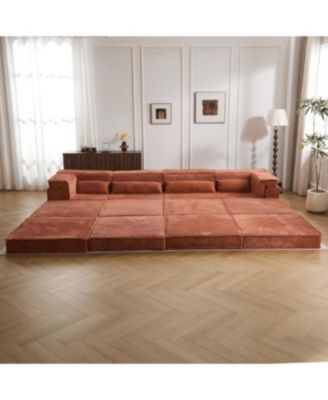 Streamdale Compression Sofa, Convertible Floor Sofa Bed, Modular Sectional, 4 Seater, Orange