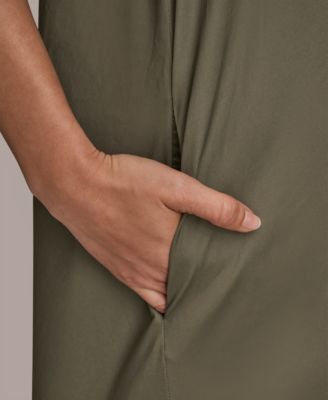 Women's Stretch Poplin Elbow-Sleeve Hidden Placket Dress