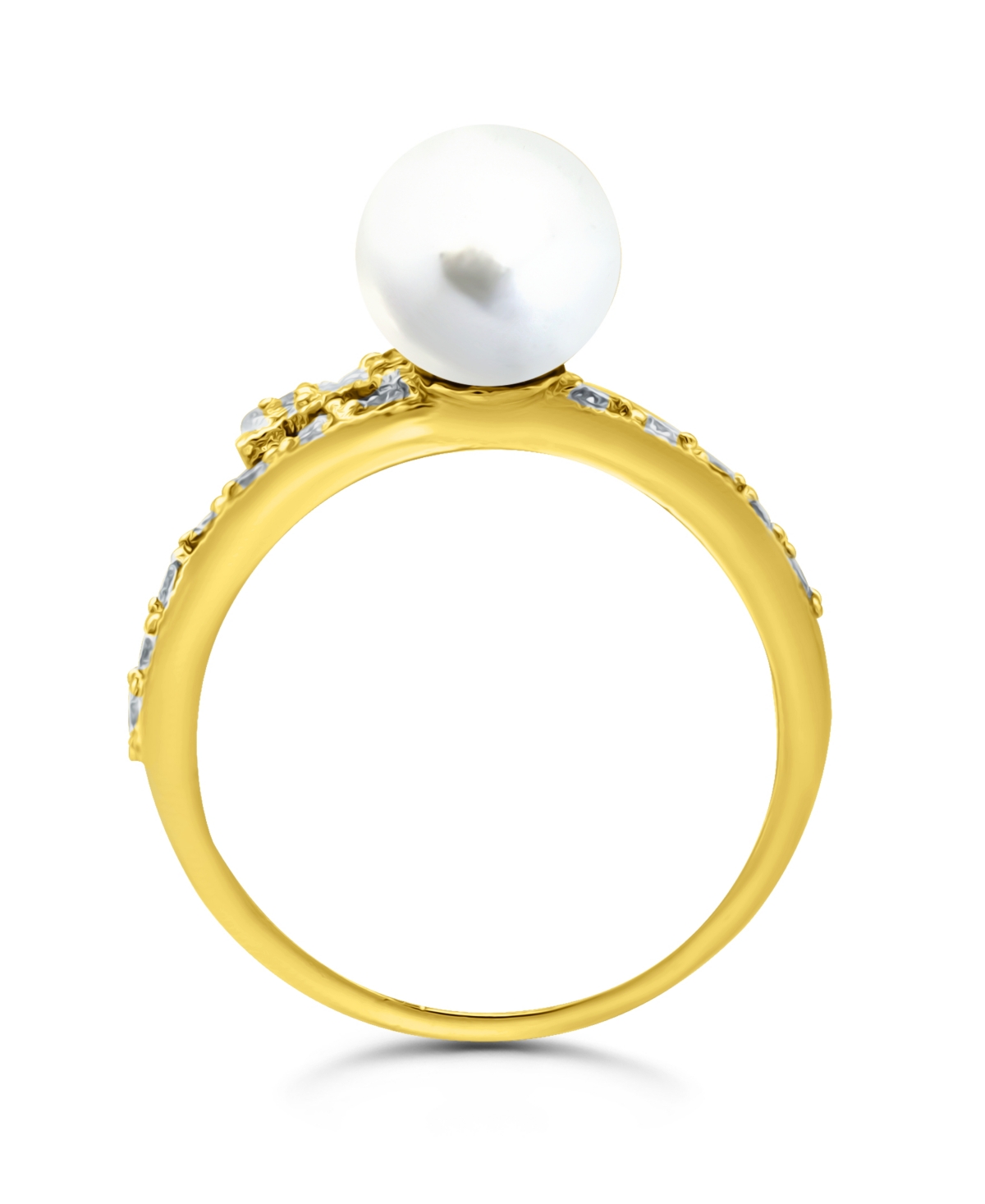 Imitation Pearl Cubic Zirconia Butterfly Ring Silver Plate