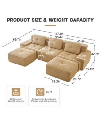 Streamdale Modern U-Shaped Corduroy Sectional Sofa with Movable Ottoman - Camel