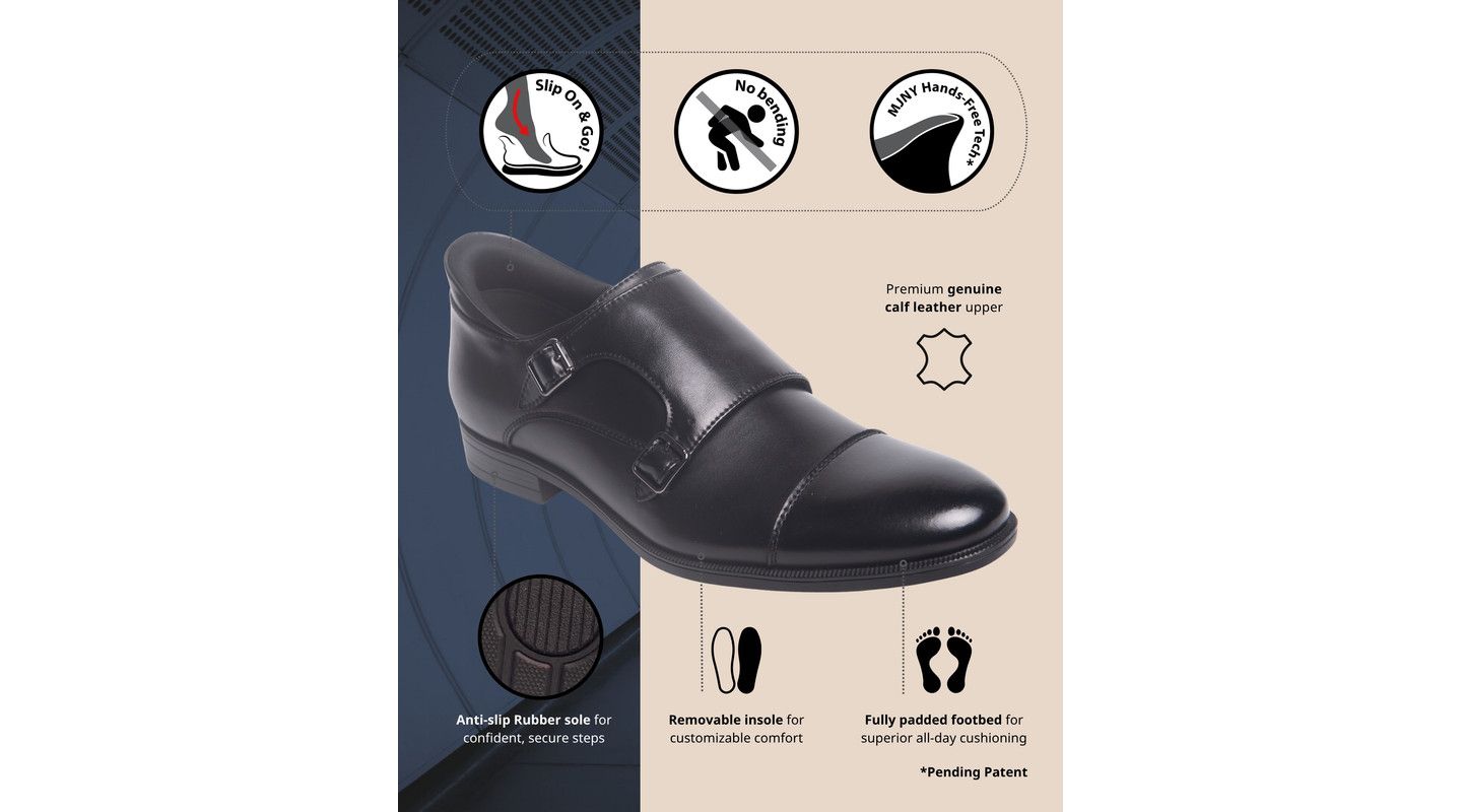 Мужские туфли Marc Joseph New York Oliver Street Hands-Free Slip-On Double Monk Dress Oxfords, цвет: Чёрный кожаный — фото 5