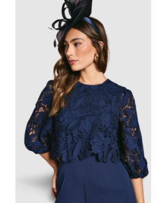 Women's Lace Overlay Wide Leg Jumpsuit