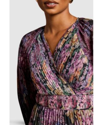 Women's Printed Pleated Wrap Dress