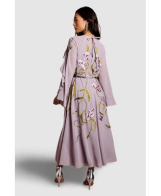 Women's Embroidered Tiered Chiffon Midi Dress