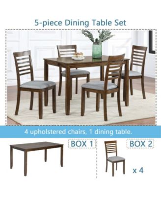 5-Piece Modern Dining Set with Rectangular Wood Table and 4 Upholstered Chairs