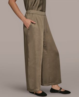 Women's Pull-On Satin Mid Rise Wide Leg Pants