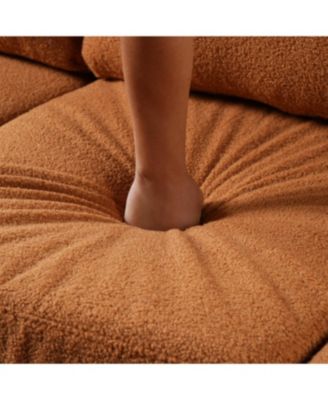 Streamdale 83.86" 3-Seater Sofa, Curved Armrest, Teddy Velvet, Solid Wood Legs & Frame, Green