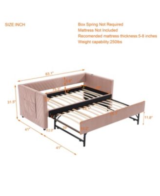 Streamdale Twin Upholstered Daybed with Trundle, USB, Pockets (Pink, Twin)