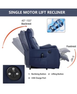 Streamdale Deep Blue PU Power Lift Recliner Chair with Massage, Heat & USB