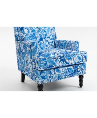 Upholstered Chair, Vintage Armchair with Blue/White Porcelain Print