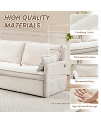 Streamdale Ergonomic Sofa Bed with Storage & Charging - Corduroy Convertible Sleeper