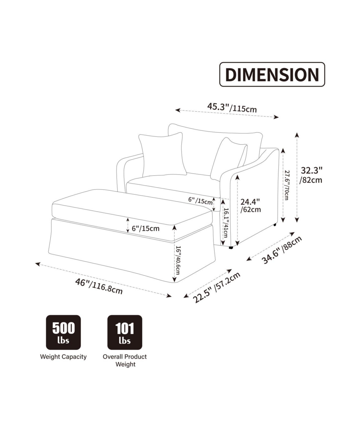 Streamdale Modern Upholstered Farmhouse Chair & Ottoman Set, Beige