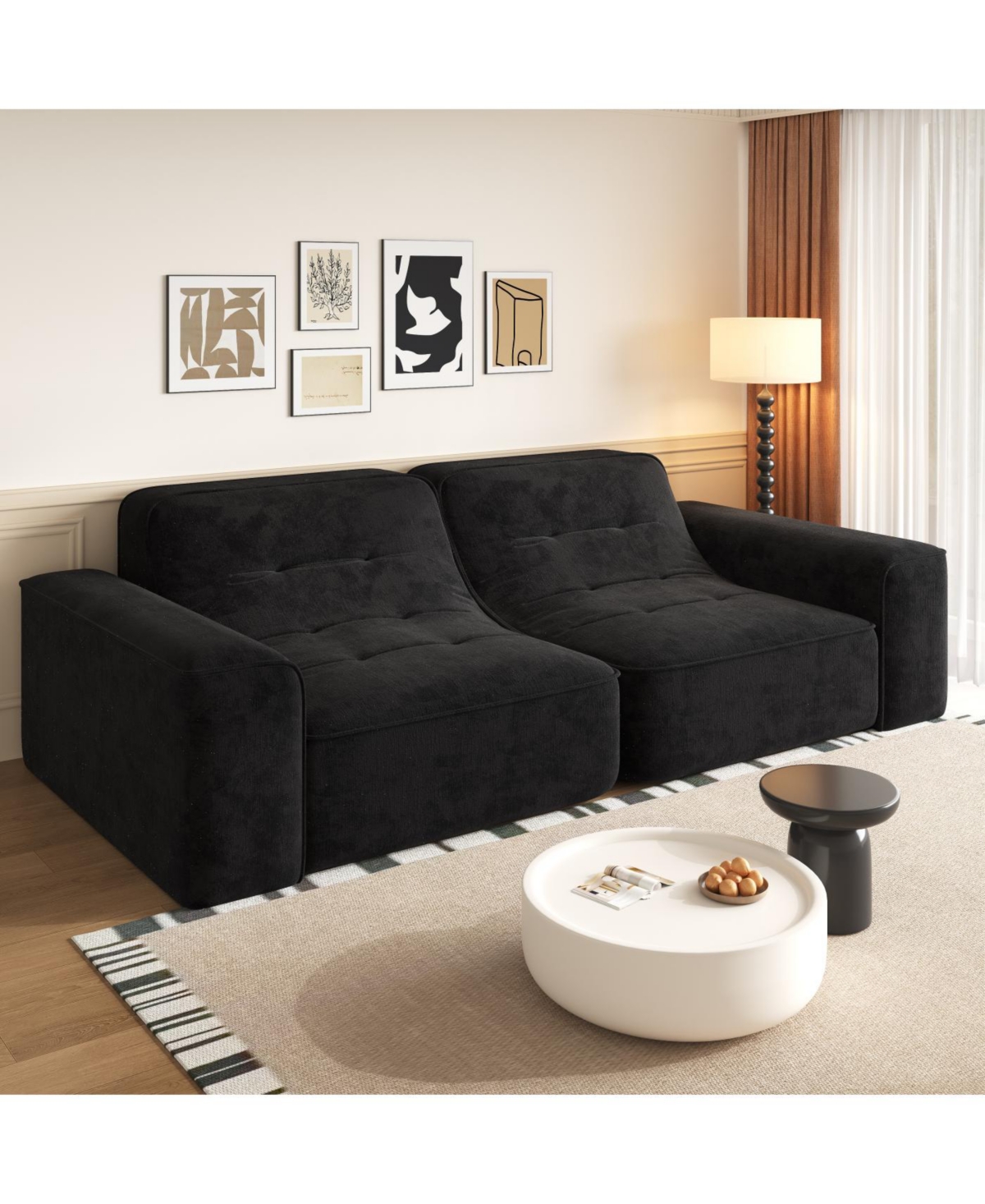 Streamdale Modern Modular Sectional Sofa - Black/Grey Chenille Fabric