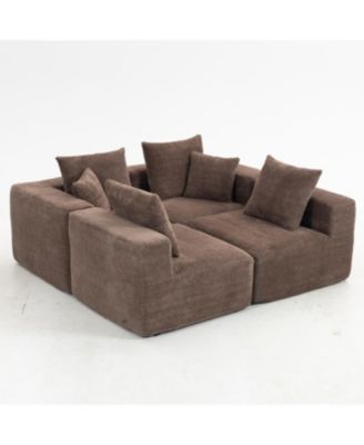  Modular Sectional Sofa, Full-Foam, Textured Brown Upholstery,