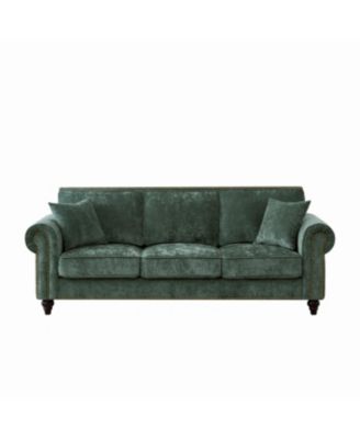 86" Modern Chenille 3-Seater Sofa with Rolled Arms & Wood Legs (Green