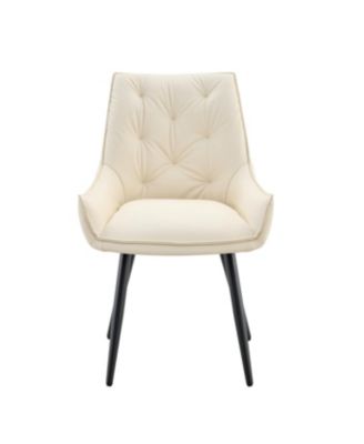 Streamdale Dining Chairs Set of 4, Off White Faux Leather, Gold Mesh Texture, Black Legs (Set of 4