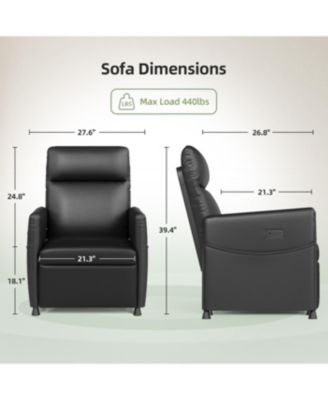 Streamdale Power Recliner Chair - Black Leather w/ Footrest, Padded Seat, Compact Design