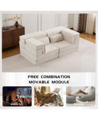 Streamdale Compression Sofa, Convertible Floor Sofa Bed, Modern Oversized Loveseat, White