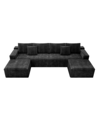  Grey 4PC Modular Corduroy Sectional Sofa - No Assembly Required