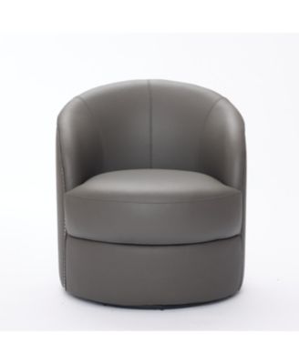 Streamdale Gray Leather Swivel Chair, Mid-Century Modern Lounge Chair