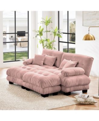 Streamdale Cloud Couch Sleeper Sofa, Chenille 2 Seater Sofa with 2 Ottomans, Pink