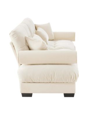  Modern Two-Seater Velvet Sofa with Pillows, Cream