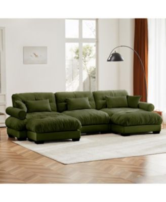 Streamdale U Shape Modular Sectional Sofa Couch with Two Ottomans, Olive Green