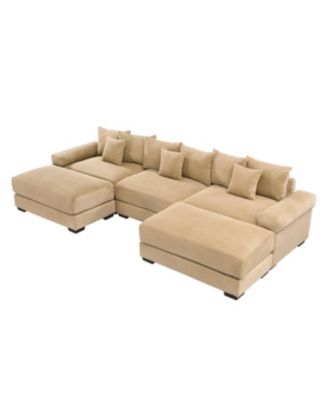 Streamdale Camel 130" Oversized Corduroy Cloud Modular Sectional Couch with Ottoman