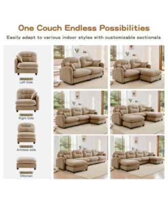 Streamdale Cloud Sectional L-Shaped Couch w/ Ottoman, Soft Chenille, Tufted, Camel