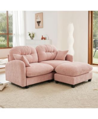  Pink Cloud Sectional L-Shaped Couch with Ottoman